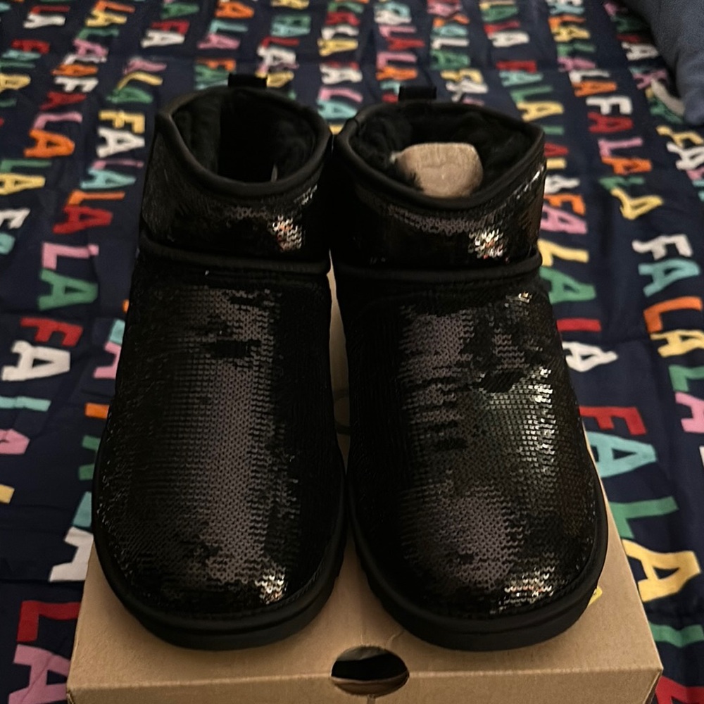 UGG Shiny Black Ankle Booties